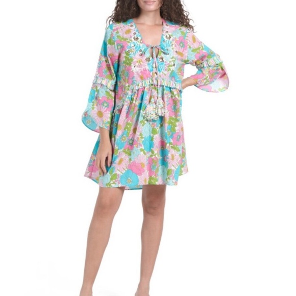 Miss June Paris Floral Boho Mini Dress –Embroidered Festival, Tassel Tie,
medium - Picture 1 of 4